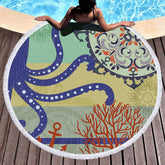 Aperturee - Aperturee Octopus Anchor Ocean Summer Vibe Round Beach Towel
